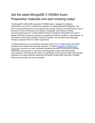 Get the latest MongoDB C100DBA Exam Preparation materials and start studying today!